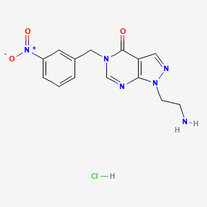 molecular formula C14H15ClN6O3 B2409409 1-(2-氨基乙基)-5-(3-硝基苄基)-1,5-二氢-4H-吡唑并[3,4-d]嘧啶-4-酮盐酸盐 CAS No. 2188203-02-1