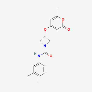 molecular formula C18H20N2O4 B2409410 N-(3,4-dimethylphenyl)-3-((6-methyl-2-oxo-2H-pyran-4-yl)oxy)azetidine-1-carboxamide CAS No. 1795089-72-3
