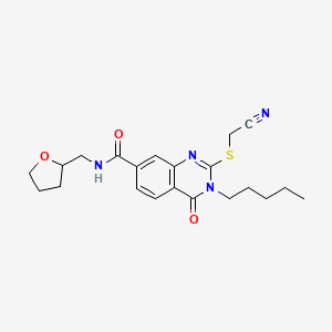 molecular formula C21H26N4O3S B2409428 2-[(氰甲基)硫代]-4-氧代-3-戊基-N-(四氢呋喃-2-基甲基)-3,4-二氢喹唑啉-7-甲酰胺 CAS No. 422276-42-4