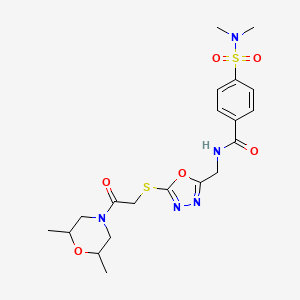 molecular formula C20H27N5O6S2 B2409441 N-((5-((2-(2,6-二甲基吗啉)-2-氧代乙基)硫代)-1,3,4-恶二唑-2-基)甲基)-4-(N,N-二甲基磺酰胺基)苯甲酰胺 CAS No. 872621-80-2
