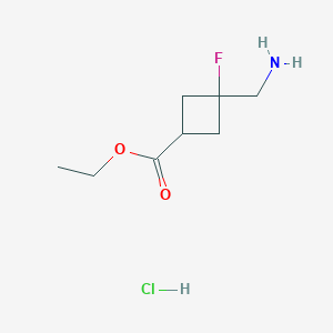 molecular formula C8H15ClFNO2 B2409445 Ethyl 3-(aminomethyl)-3-fluorocyclobutane-1-carboxylate;hydrochloride CAS No. 2287316-50-9