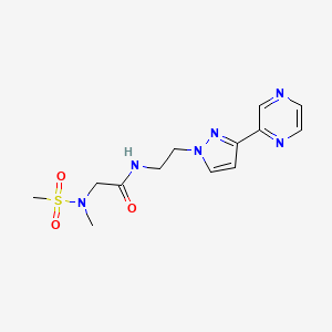 molecular formula C13H18N6O3S B2409446 2-(N-甲基甲磺酰胺)-N-(2-(3-(吡嗪-2-基)-1H-吡唑-1-基)乙基)乙酰胺 CAS No. 2034415-16-0