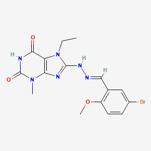 molecular formula C16H17BrN6O3 B2409509 (E)-8-(2-(5-溴-2-甲氧基亚苄基)肼基)-7-乙基-3-甲基-1H-嘌呤-2,6(3H,7H)-二酮 CAS No. 683790-68-3