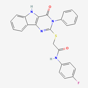 molecular formula C24H17FN4O2S B2409519 N-(4-fluorophenyl)-2-((4-oxo-3-phenyl-4,5-dihydro-3H-pyrimido[5,4-b]indol-2-yl)thio)acetamide CAS No. 536703-58-9