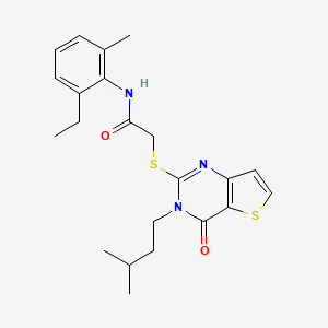 molecular formula C22H27N3O2S2 B2409522 N-(2-ethyl-6-methylphenyl)-2-{[3-(3-methylbutyl)-4-oxo-3,4-dihydrothieno[3,2-d]pyrimidin-2-yl]sulfanyl}acetamide CAS No. 1252929-44-4