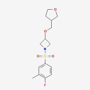molecular formula C15H20FNO4S B2409543 1-((4-氟-3-甲基苯基)磺酰基)-3-((四氢呋喃-3-基)甲氧基)氮杂环丁烷 CAS No. 2320420-90-2
