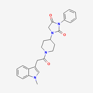 molecular formula C25H26N4O3 B2409574 1-(1-(2-(1-methyl-1H-indol-3-yl)acetyl)piperidin-4-yl)-3-phenylimidazolidine-2,4-dione CAS No. 2034331-02-5