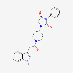 molecular formula C25H26N4O3 B2409574 1-(1-(2-(1-メチル-1H-インドール-3-イル)アセチル)ピペリジン-4-イル)-3-フェニルイミダゾリジン-2,4-ジオン CAS No. 2034331-02-5