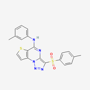 molecular formula C21H17N5O2S2 B2409599 N-(3-methylphenyl)-3-[(4-methylphenyl)sulfonyl]thieno[2,3-e][1,2,3]triazolo[1,5-a]pyrimidin-5-amine CAS No. 892733-31-2