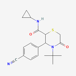 molecular formula C19H23N3O2S B2409608 4-(tert-butyl)-3-(4-cyanophenyl)-N-cyclopropyl-5-oxothiomorpholine-2-carboxamide CAS No. 2320923-69-9