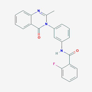 molecular formula C22H16FN3O2 B2409611 2-氟-N-[3-(2-甲基-4-氧代喹唑啉-3-基)苯基]苯甲酰胺 CAS No. 898420-18-3