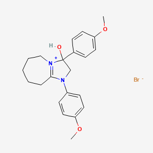 molecular formula C22H27BrN2O3 B2409616 3-hydroxy-1,3-bis(4-methoxyphenyl)-3,5,6,7,8,9-hexahydro-2H-imidazo[1,2-a]azepin-1-ium bromide CAS No. 1106751-10-3