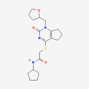 molecular formula C19H27N3O3S B2409621 N-cyclopentyl-2-((2-oxo-1-((tetrahydrofuran-2-yl)methyl)-2,5,6,7-tetrahydro-1H-cyclopenta[d]pyrimidin-4-yl)thio)acetamide CAS No. 899951-58-7