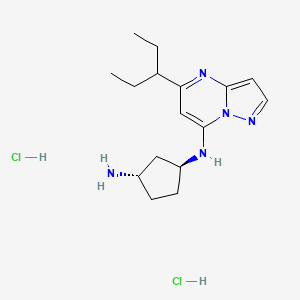 molecular formula C16H27Cl2N5 B2409643 (1S,3S)-3-N-(5-Pentan-3-ylpyrazolo[1,5-a]pyrimidin-7-yl)cyclopentane-1,3-diamine;dihydrochloride CAS No. 2416874-75-2