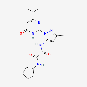 molecular formula C18H24N6O3 B2409650 N1-cyclopentyl-N2-(1-(4-isopropyl-6-oxo-1,6-dihydropyrimidin-2-yl)-3-methyl-1H-pyrazol-5-yl)oxalamide CAS No. 1013890-70-4
