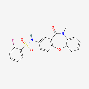 molecular formula C20H15FN2O4S B2409653 2-氟-N-(10-甲基-11-氧代-10,11-二氢二苯并[b,f][1,4]恶杂环-2-基)苯磺酰胺 CAS No. 921919-28-0