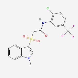 molecular formula C18H14ClF3N2O3S B2409654 N-[2-chloro-5-(trifluoromethyl)phenyl]-2-(1-methylindol-3-yl)sulfonylacetamide CAS No. 686743-40-8