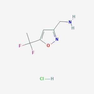 molecular formula C6H9ClF2N2O B2409661 [5-(1,1-二氟乙基)-1,2-恶唑-3-基]甲胺；盐酸盐 CAS No. 2413904-40-0