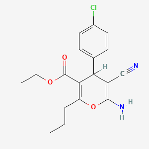 molecular formula C18H19ClN2O3 B2409666 ethyl 6-amino-4-(4-chlorophenyl)-5-cyano-2-propyl-4H-pyran-3-carboxylate CAS No. 317841-72-8