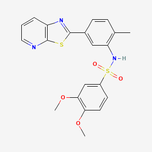 molecular formula C21H19N3O4S2 B2409671 3,4-dimethoxy-N-(2-methyl-5-(thiazolo[5,4-b]pyridin-2-yl)phenyl)benzenesulfonamide CAS No. 896679-67-7