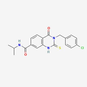 molecular formula C19H18ClN3O2S B2409674 3-[(4-氯苯基)甲基]-4-氧代-N-丙-2-基-2-硫代亚胺-1H-喹唑啉-7-甲酰胺 CAS No. 422528-29-8