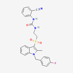 molecular formula C26H23FN4O3S B2409683 1-(2-cyanophenyl)-3-(2-((1-(4-fluorobenzyl)-2-methyl-1H-indol-3-yl)sulfonyl)ethyl)urea CAS No. 946219-97-2