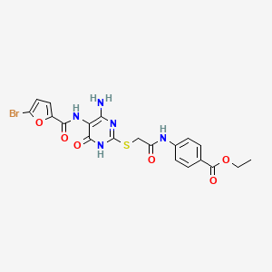 molecular formula C20H18BrN5O6S B2409698 Ethyl 4-(2-((4-amino-5-(5-bromofuran-2-carboxamido)-6-oxo-1,6-dihydropyrimidin-2-yl)thio)acetamido)benzoate CAS No. 888429-23-0