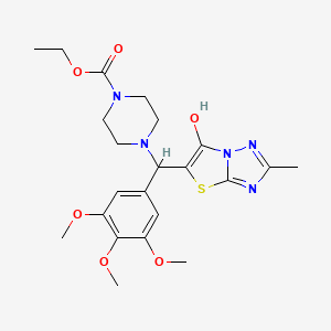 molecular formula C22H29N5O6S B2409699 Ethyl 4-((6-hydroxy-2-methylthiazolo[3,2-b][1,2,4]triazol-5-yl)(3,4,5-trimethoxyphenyl)methyl)piperazine-1-carboxylate CAS No. 369367-20-4