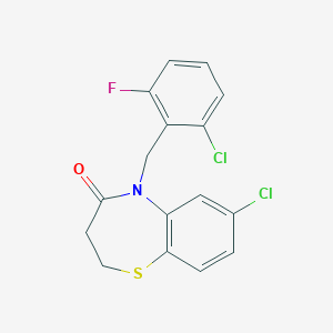molecular formula C16H12Cl2FNOS B2409708 7-chloro-5-(2-chloro-6-fluorobenzyl)-2,3-dihydro-1,5-benzothiazepin-4(5H)-one CAS No. 303987-49-7