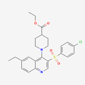 molecular formula C25H27ClN2O4S B2409716 Ethyl 1-[3-(4-chlorobenzenesulfonyl)-6-ethylquinolin-4-yl]piperidine-4-carboxylate CAS No. 866847-36-1