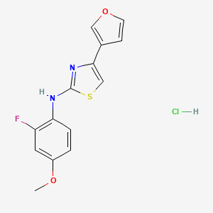 molecular formula C14H12ClFN2O2S B2409730 N-(2-氟-4-甲氧基苯基)-4-(呋喃-3-基)噻唑-2-胺盐酸盐 CAS No. 2034325-48-7