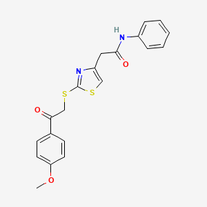 molecular formula C20H18N2O3S2 B2409737 2-(2-((2-(4-methoxyphenyl)-2-oxoethyl)thio)thiazol-4-yl)-N-phenylacetamide CAS No. 1020980-11-3