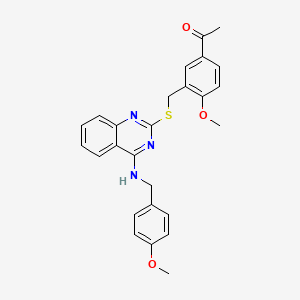 molecular formula C26H25N3O3S B2409742 1-[4-Methoxy-3-[[4-[(4-methoxyphenyl)methylamino]quinazolin-2-yl]sulfanylmethyl]phenyl]ethanone CAS No. 688355-33-1