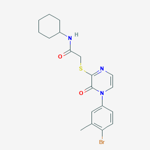 molecular formula C19H22BrN3O2S B2409752 2-((4-(4-bromo-3-methylphenyl)-3-oxo-3,4-dihydropyrazin-2-yl)thio)-N-cyclohexylacetamide CAS No. 899944-28-6