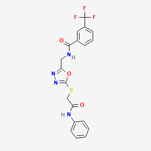 molecular formula C19H15F3N4O3S B2409763 N-((5-((2-oxo-2-(phenylamino)ethyl)thio)-1,3,4-oxadiazol-2-yl)methyl)-3-(trifluoromethyl)benzamide CAS No. 872620-54-7