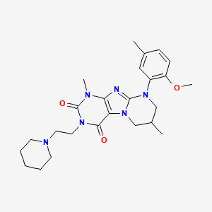molecular formula C25H34N6O3 B2409772 9-(2-methoxy-5-methylphenyl)-1,7-dimethyl-3-(2-piperidin-1-ylethyl)-7,8-dihydro-6H-purino[7,8-a]pyrimidine-2,4-dione CAS No. 887696-26-6