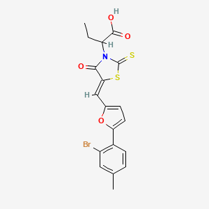 molecular formula C19H16BrNO4S2 B2409780 (Z)-2-(5-((5-(2-bromo-4-methylphenyl)furan-2-yl)methylene)-4-oxo-2-thioxothiazolidin-3-yl)butanoic acid CAS No. 875286-06-9