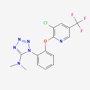 molecular formula C15H12ClF3N6O B2409799 1-(2-{[3-chloro-5-(trifluoromethyl)-2-pyridinyl]oxy}phenyl)-N,N-dimethyl-1H-1,2,3,4-tetraazol-5-amine CAS No. 321432-47-7