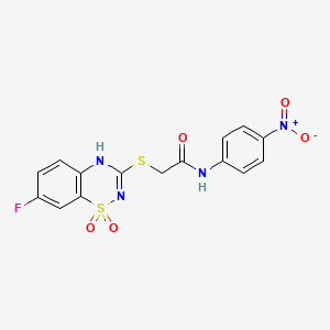 molecular formula C15H11FN4O5S2 B2409800 2-((7-fluoro-1,1-dioxido-4H-benzo[e][1,2,4]thiadiazin-3-yl)thio)-N-(4-nitrophenyl)acetamide CAS No. 899734-48-6