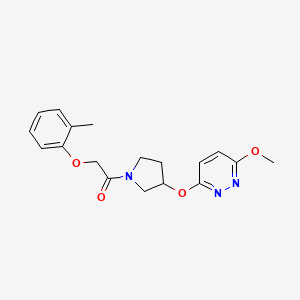 molecular formula C18H21N3O4 B2409808 1-(3-((6-Methoxypyridazin-3-yl)oxy)pyrrolidin-1-yl)-2-(o-tolyloxy)ethanone CAS No. 2034582-19-7