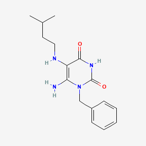 molecular formula C16H22N4O2 B2409838 6-Amino-1-benzyl-5-[(3-methylbutyl)amino]-1,2,3,4-tetrahydropyrimidine-2,4-dione CAS No. 722471-86-5