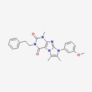 molecular formula C25H25N5O3 B2409858 8-(3-methoxyphenyl)-1,6,7-trimethyl-3-phenethyl-1H-imidazo[2,1-f]purine-2,4(3H,8H)-dione CAS No. 896825-00-6