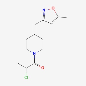 molecular formula C13H17ClN2O2 B2409873 2-Chloro-1-[4-[(5-methyl-1,2-oxazol-3-yl)methylidene]piperidin-1-yl]propan-1-one CAS No. 2411301-58-9