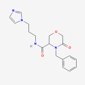 molecular formula C18H22N4O3 B2409881 4-benzyl-N-[3-(1H-imidazol-1-yl)propyl]-5-oxomorpholine-3-carboxamide CAS No. 1351581-60-6