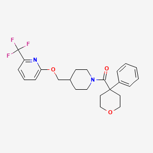 molecular formula C24H27F3N2O3 B2409887 2-{[1-(4-Phenyloxane-4-carbonyl)piperidin-4-yl]methoxy}-6-(trifluoromethyl)pyridine CAS No. 2199016-60-7