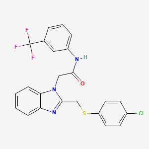 molecular formula C23H17ClF3N3OS B2409891 2-(2-(((4-氯苯基)硫代)甲基)-1H-1,3-苯并咪唑-1-基)-N-(3-(三氟甲基)苯基)乙酰胺 CAS No. 339100-98-0