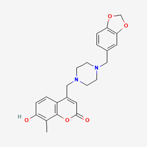 molecular formula C23H24N2O5 B2409892 4-((4-(benzo[d][1,3]dioxol-5-ylmethyl)piperazin-1-yl)methyl)-7-hydroxy-8-methyl-2H-chromen-2-one CAS No. 848182-60-5