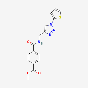 molecular formula C16H14N4O3S B2409895 methyl 4-(((1-(thiophen-2-yl)-1H-1,2,3-triazol-4-yl)methyl)carbamoyl)benzoate CAS No. 2034332-87-9