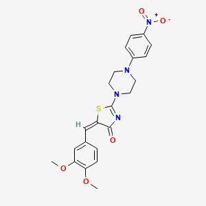 molecular formula C22H22N4O5S B2409898 (E)-5-(3,4-dimethoxybenzylidene)-2-(4-(4-nitrophenyl)piperazin-1-yl)thiazol-4(5H)-one CAS No. 714930-95-7