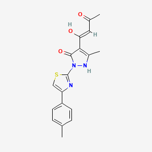 molecular formula C18H17N3O3S B2409936 3-hydroxy-1-{5-hydroxy-3-methyl-1-[4-(4-methylphenyl)-1,3-thiazol-2-yl]-1H-pyrazol-4-yl}-2-buten-1-one CAS No. 245039-18-3